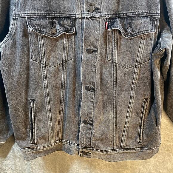 Levi's Trucker Jacket Men Size 2XL Gray Denim Distressed Cotton - Picture 7 of 15